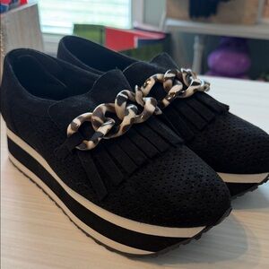 Pierre Dumas Black Platform Slip-On Sneakers with Chain Accent